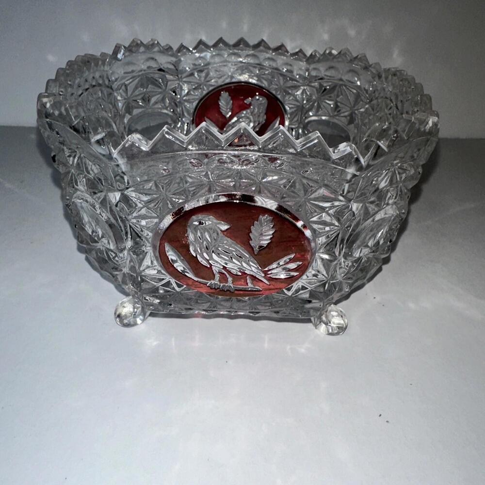 VTG Hofbauer Byrdes Red Cut to Clear Crystal Bowl West Germany